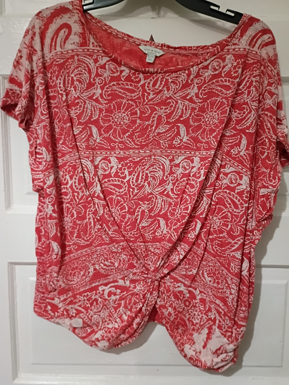 Lucky Brand Coral Paisley Knot-Front Top Xl